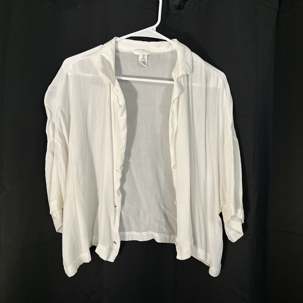 H&M White Linen Button Up Top
